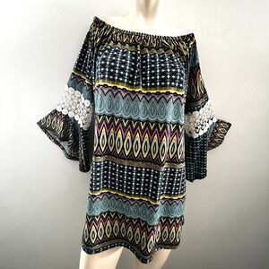Win Win Womens Top L-XL Boho Peasant Fairy Pinwheel Sleeve Tunic Hippie Blouse